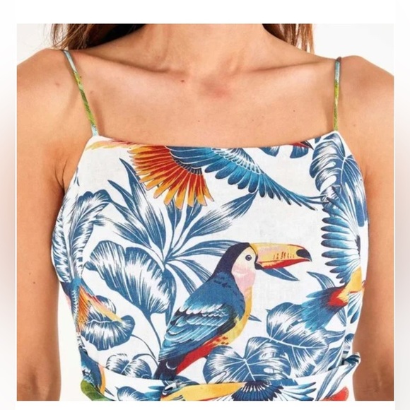 LAST CHANCE Farm Rio Flying Toucans Open Back Midi Dress - Picture 6 of 10